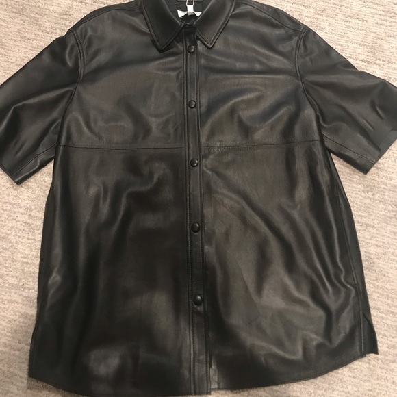 &Other Stories Oversized Leather Button Overshirt - Picture 2 of 5